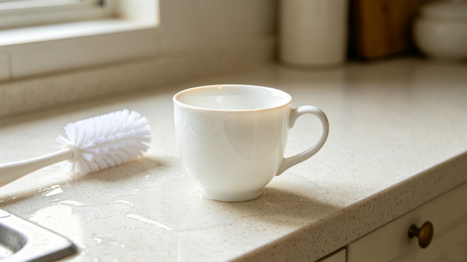 Rinse the cleaned teacup with clean water
