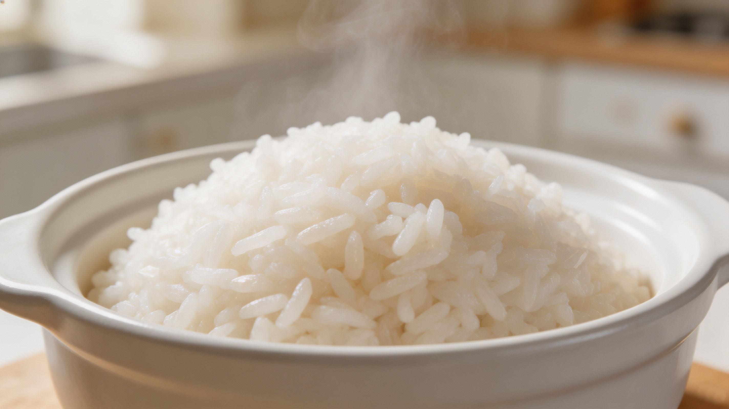 Fluffy glossy white rice in a bowl