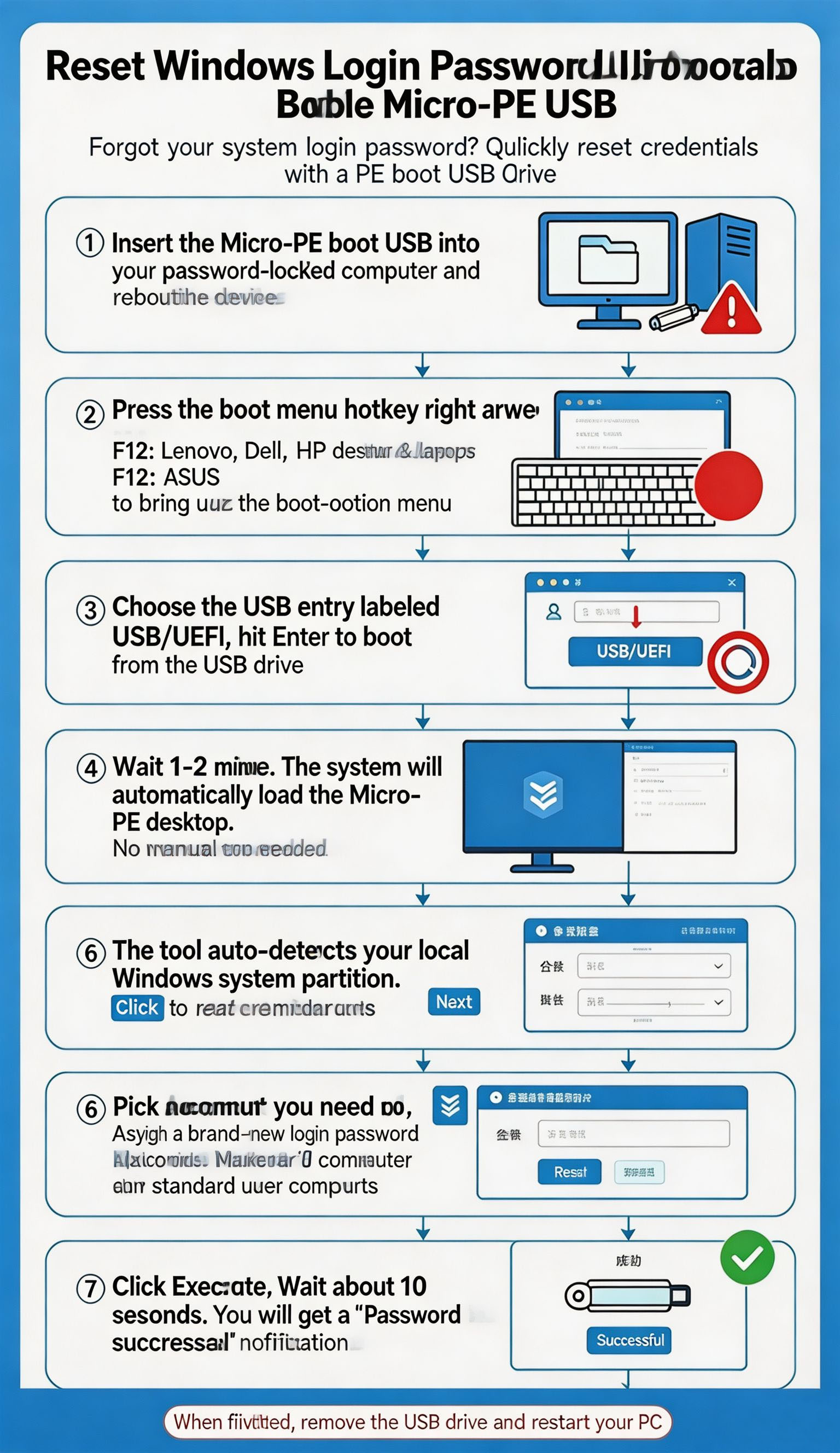 PE bootable USB resetting a forgotten Windows login password step by step
